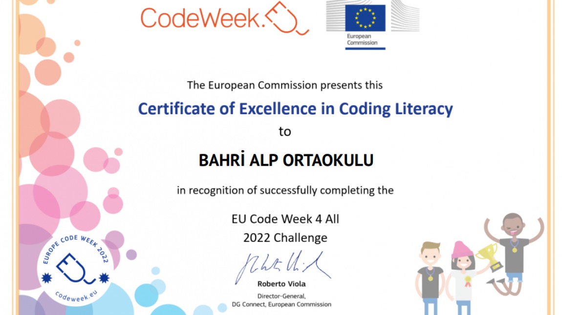 2022 CodeWeek Kod Haftası Mükemmelik Sertifikası Kazandık